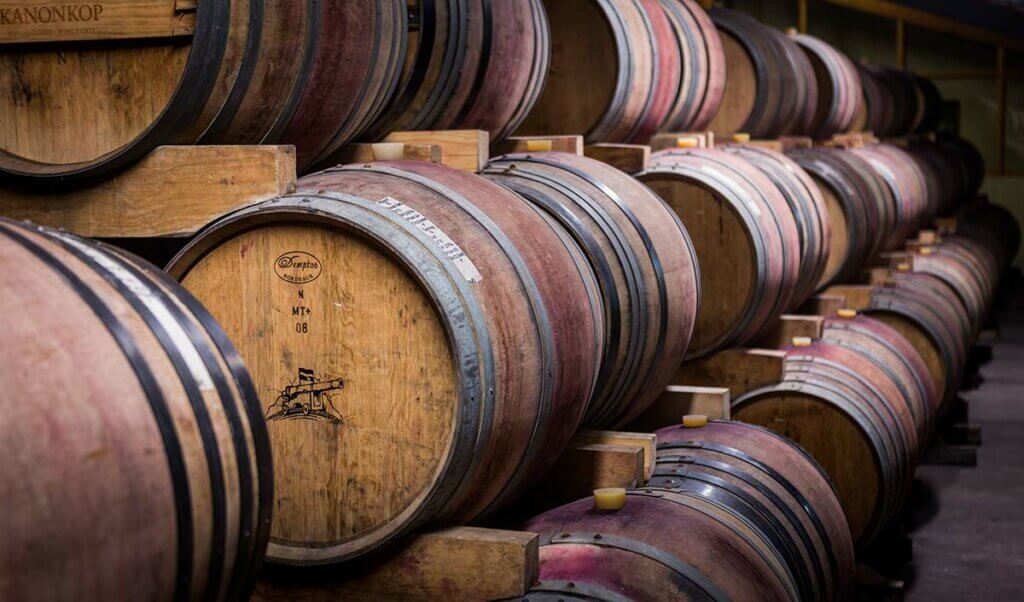 Barrels of Wine in the Kanonkop Wine Estate Cellar. The most famous wine in south africa
